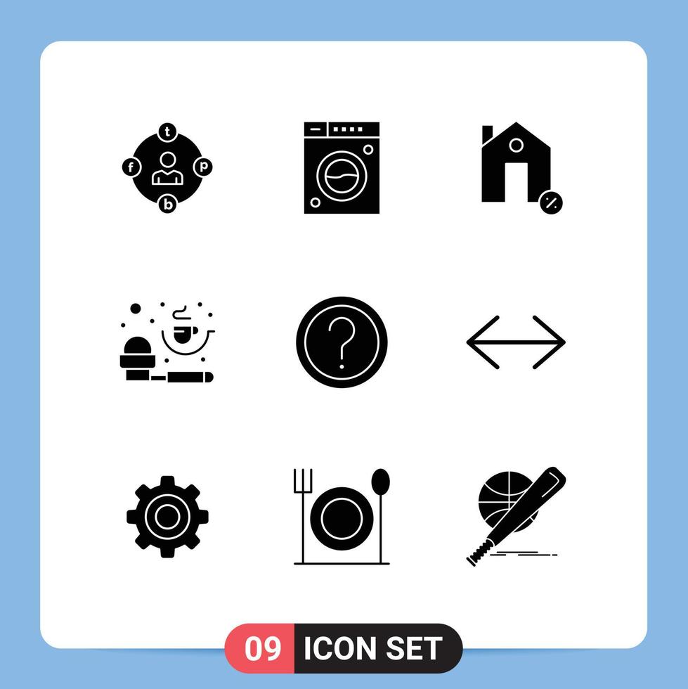 Mobile Interface Solid Glyph Set of 9 Pictograms of powder measurement washing coffee house Editable Vector Design Elements