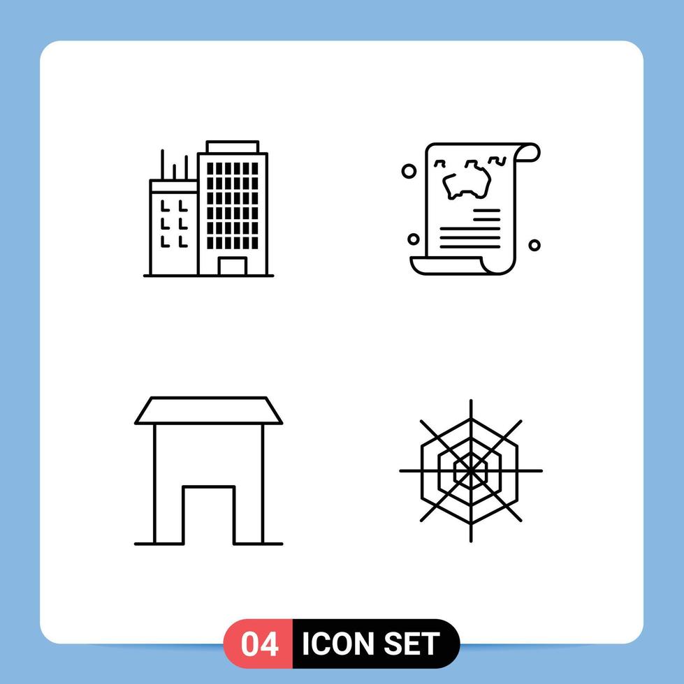 Set of 4 Commercial Filledline Flat Colors pack for building building real article marketplace Editable Vector Design Elements
