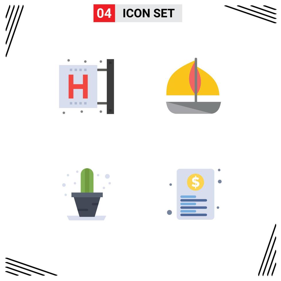 Modern Set of 4 Flat Icons and symbols such as center house form boat document Editable Vector Design Elements