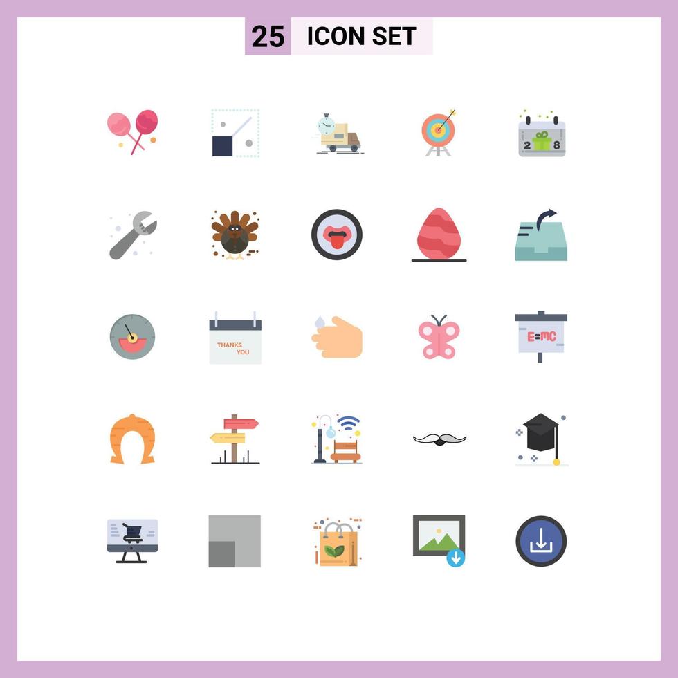 Mobile Interface Flat Color Set of 25 Pictograms of gift box board time arrow target Editable Vector Design Elements