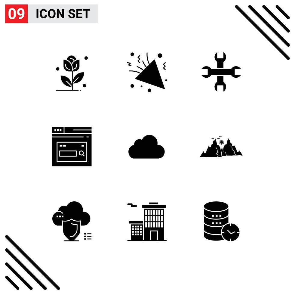9 Solid Glyph concept for Websites Mobile and Apps data search options website page Editable Vector Design Elements