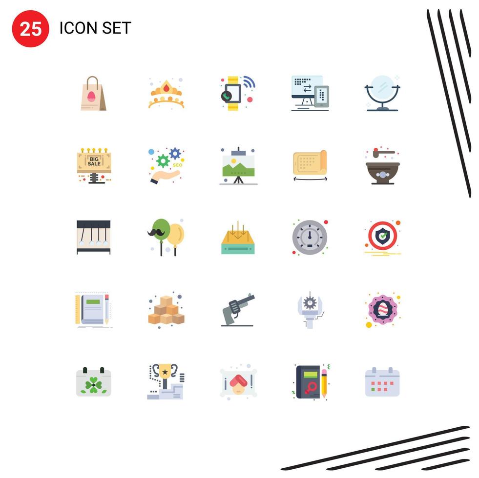 Mobile Interface Flat Color Set of 25 Pictograms of cleaning cell call mobile computer Editable Vector Design Elements