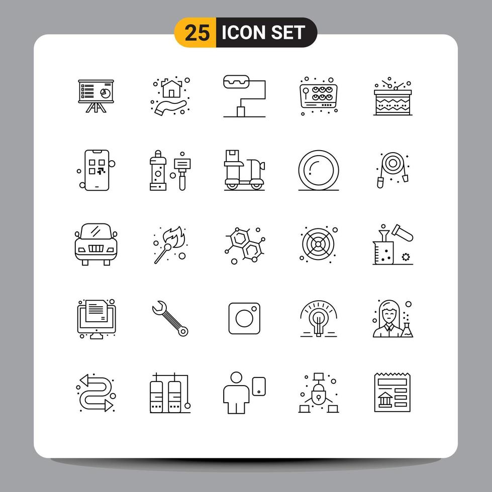 Group of 25 Modern Lines Set for celebration play hand game paint roller Editable Vector Design Elements