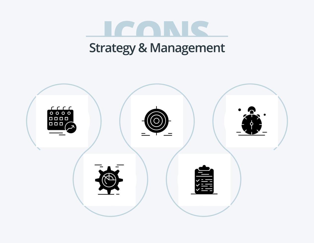 Strategy And Management Glyph Icon Pack 5 Icon Design. darts. target. document. arrow. date vector
