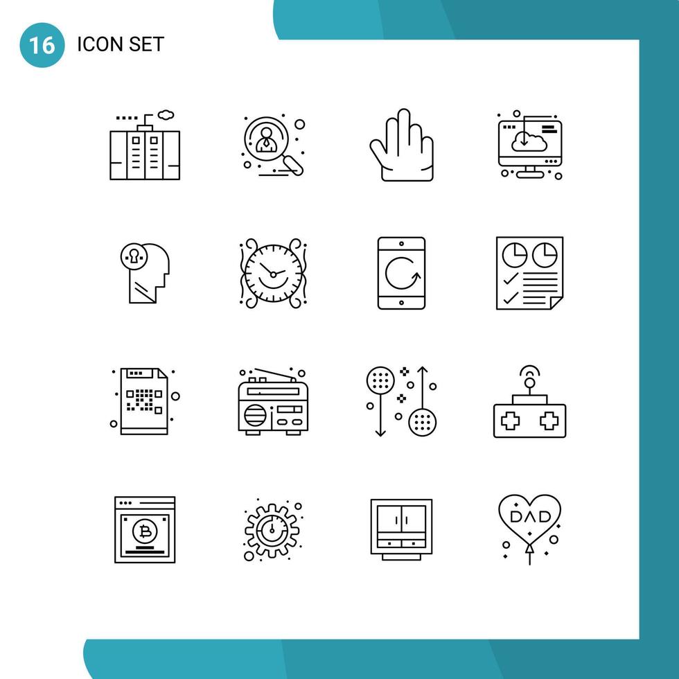 Group of 16 Outlines Signs and Symbols for software download recruitment computer three Editable Vector Design Elements