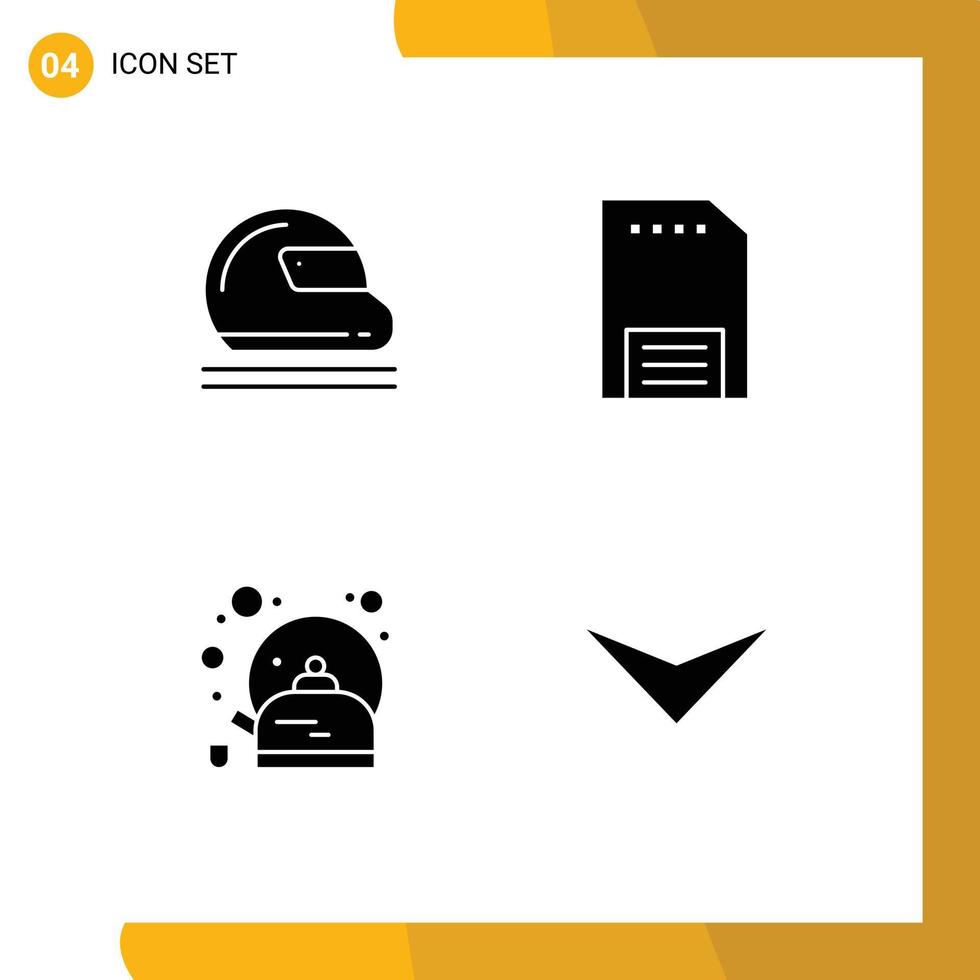 Set of 4 Commercial Solid Glyphs pack for helmet paper goal keeper contact pot Editable Vector Design Elements