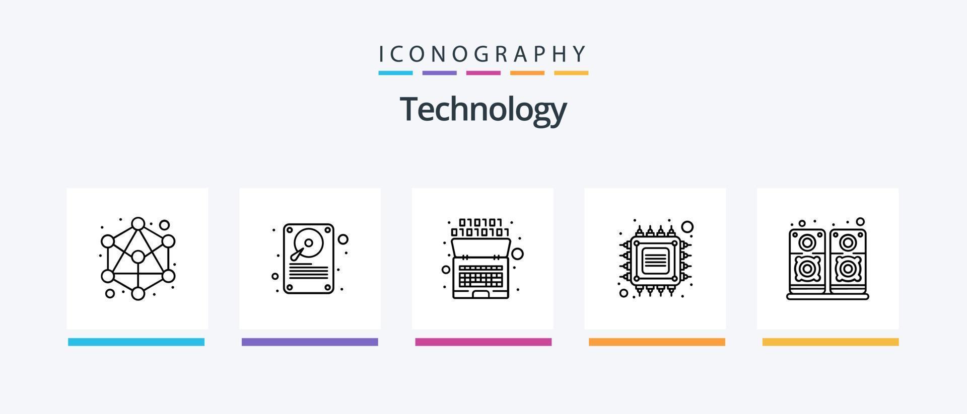 paquete de iconos de la línea de tecnología 5 que incluye el cerebro. tecnología conexión. elegante. computadora. diseño de iconos creativos vector