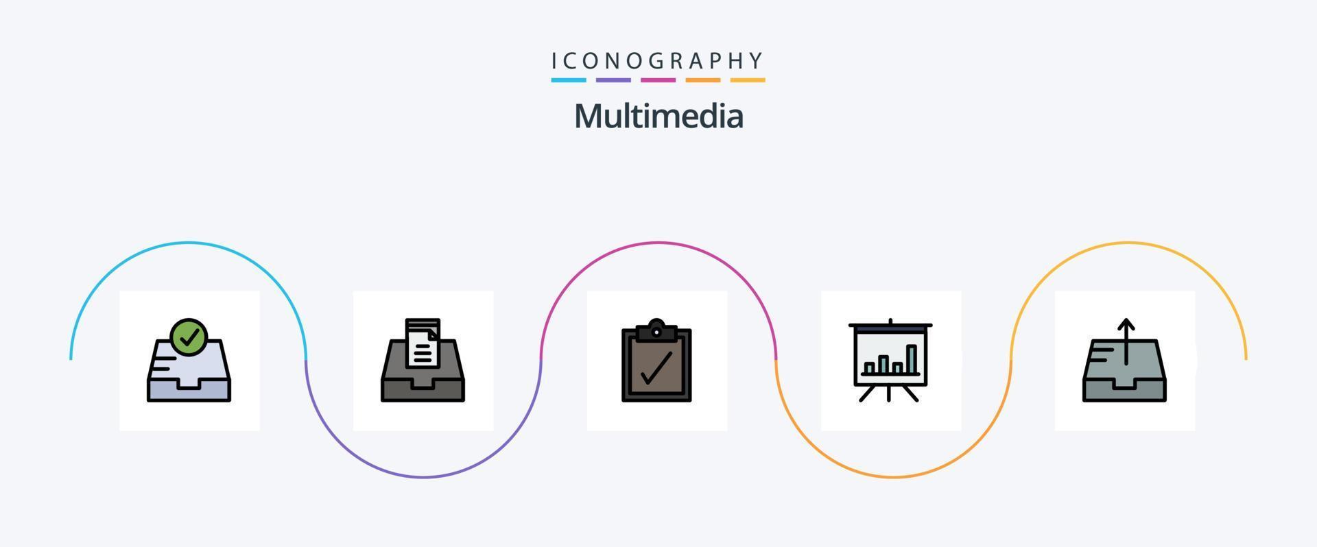 Multimedia Line Filled Flat 5 Icon Pack Including . analytics. outbox vector