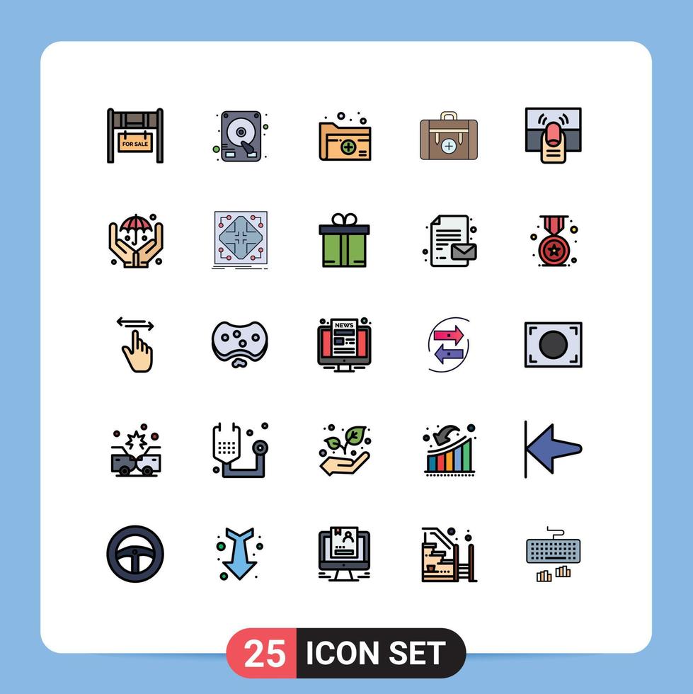 Set of 25 Modern UI Icons Symbols Signs for click hiking folder health bag Editable Vector Design Elements