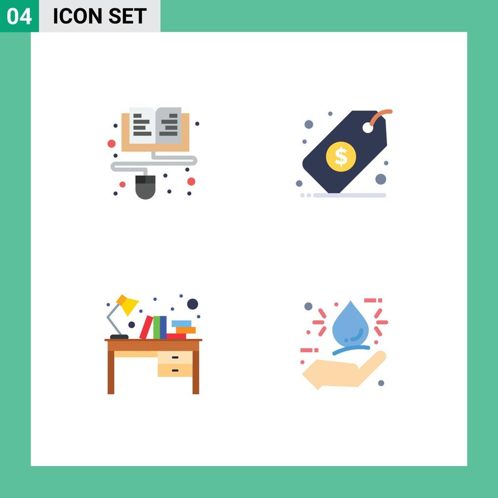 4 Universal Flat Icon Signs Symbols of course desk online dollar table Editable Vector Design Elements