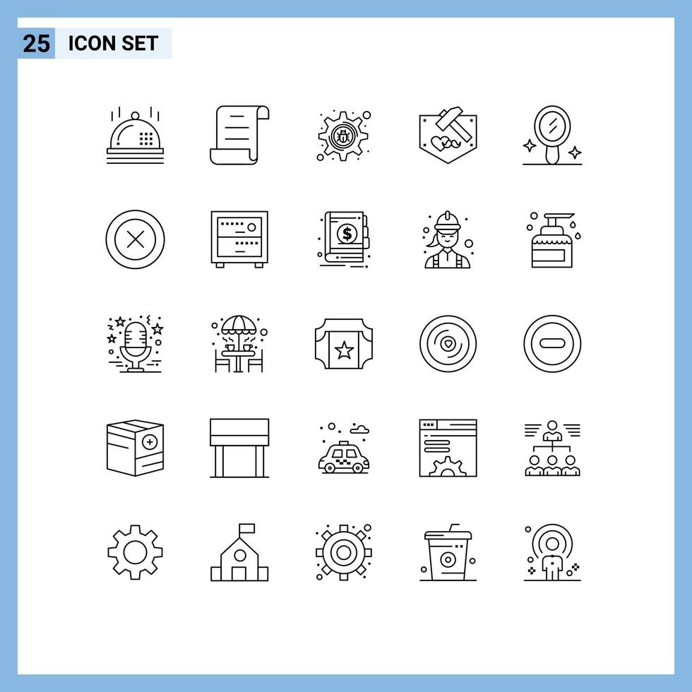 paquete de iconos vectoriales de stock de 25 signos y símbolos de línea para configuración de diseño ux bug espejo bigote elementos de diseño vectorial editables vector