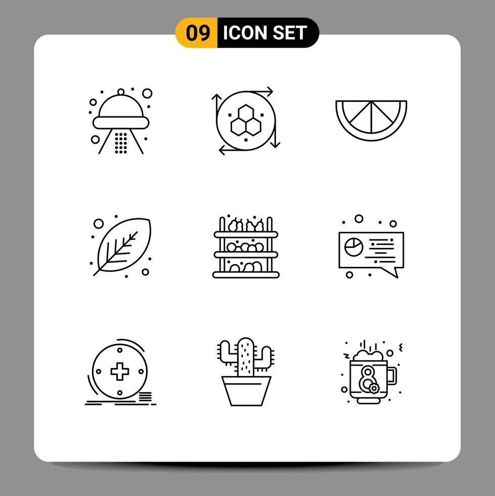 Pictogram Set of 9 Simple Outlines of supermarket grocery lemon print leaf Editable Vector Design Elements