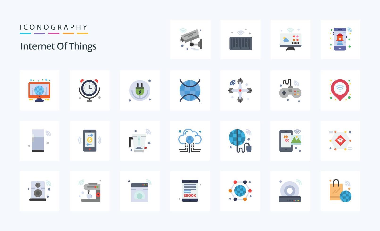 25 paquete de iconos de color plano de internet de las cosas vector