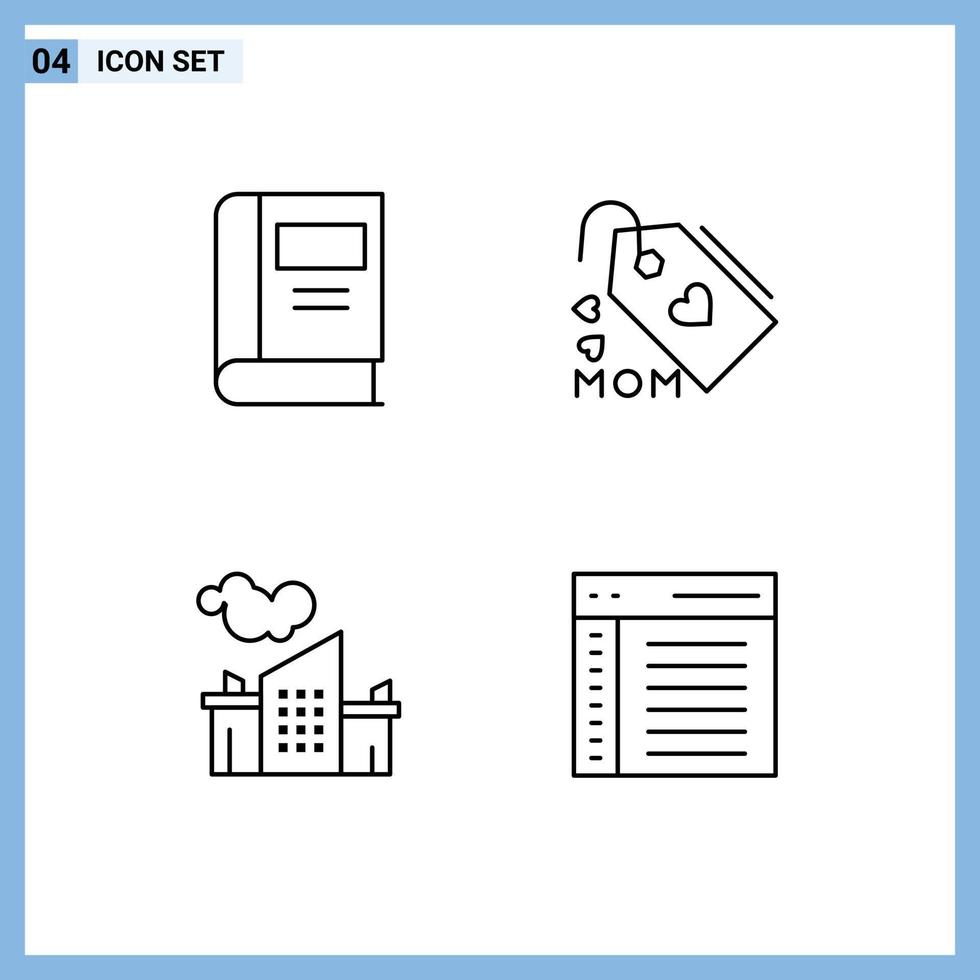 4 Line concept for Websites Mobile and Apps book industry read mom pollution Editable Vector Design Elements