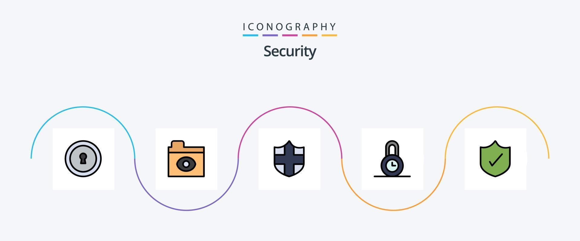 Paquete de 5 iconos planos llenos de línea de seguridad que incluye . blindaje. seguridad. antivirus vector