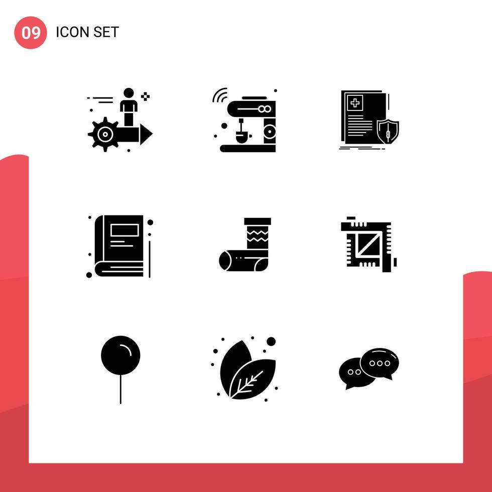 Solid Glyph Pack of 9 Universal Symbols of education book machine health sheild Editable Vector Design Elements