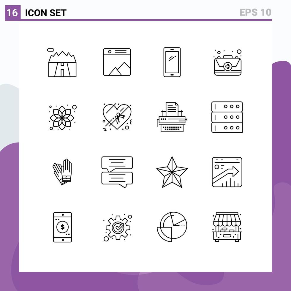 Universal Icon Symbols Group of 16 Modern Outlines of beauty first phone emergency iphone Editable Vector Design Elements
