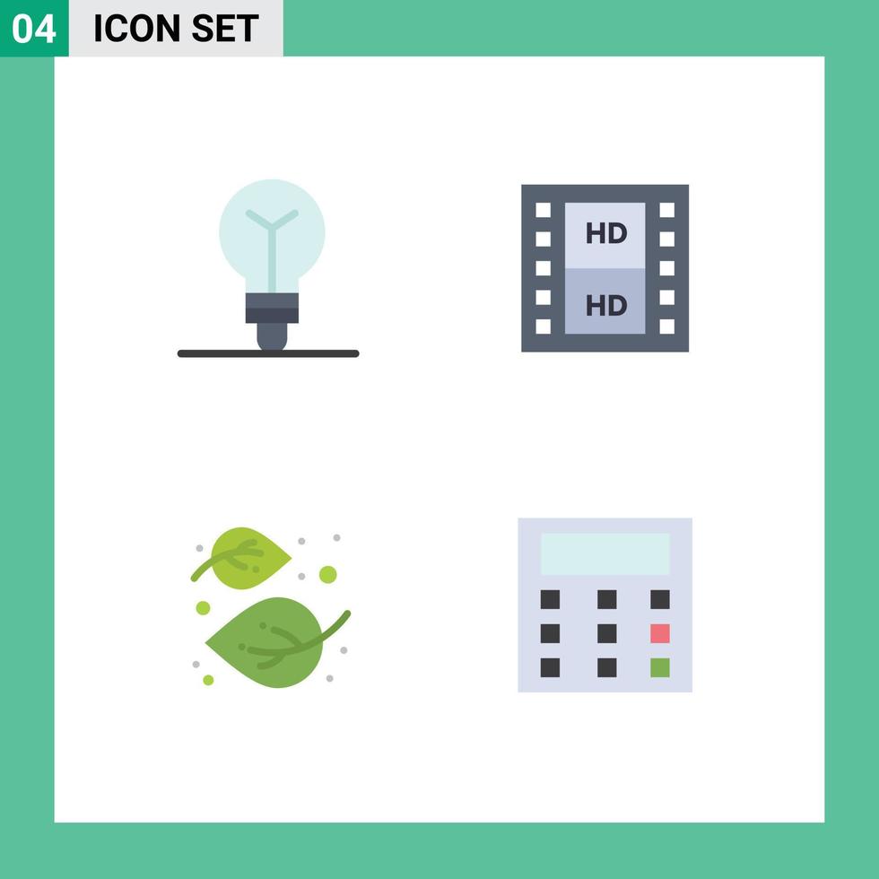Modern Set of 4 Flat Icons and symbols such as bulb linden film multimedia tree Editable Vector Design Elements