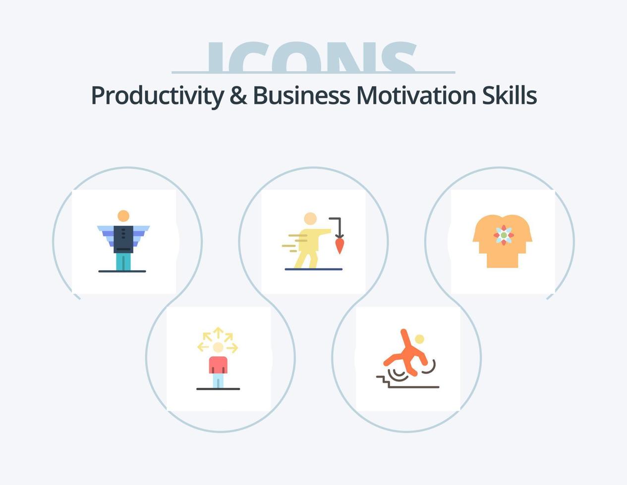 Productivity And Business Motivation Skills Flat Icon Pack 5 Icon Design. false. business. fall. aspiration. freedom vector