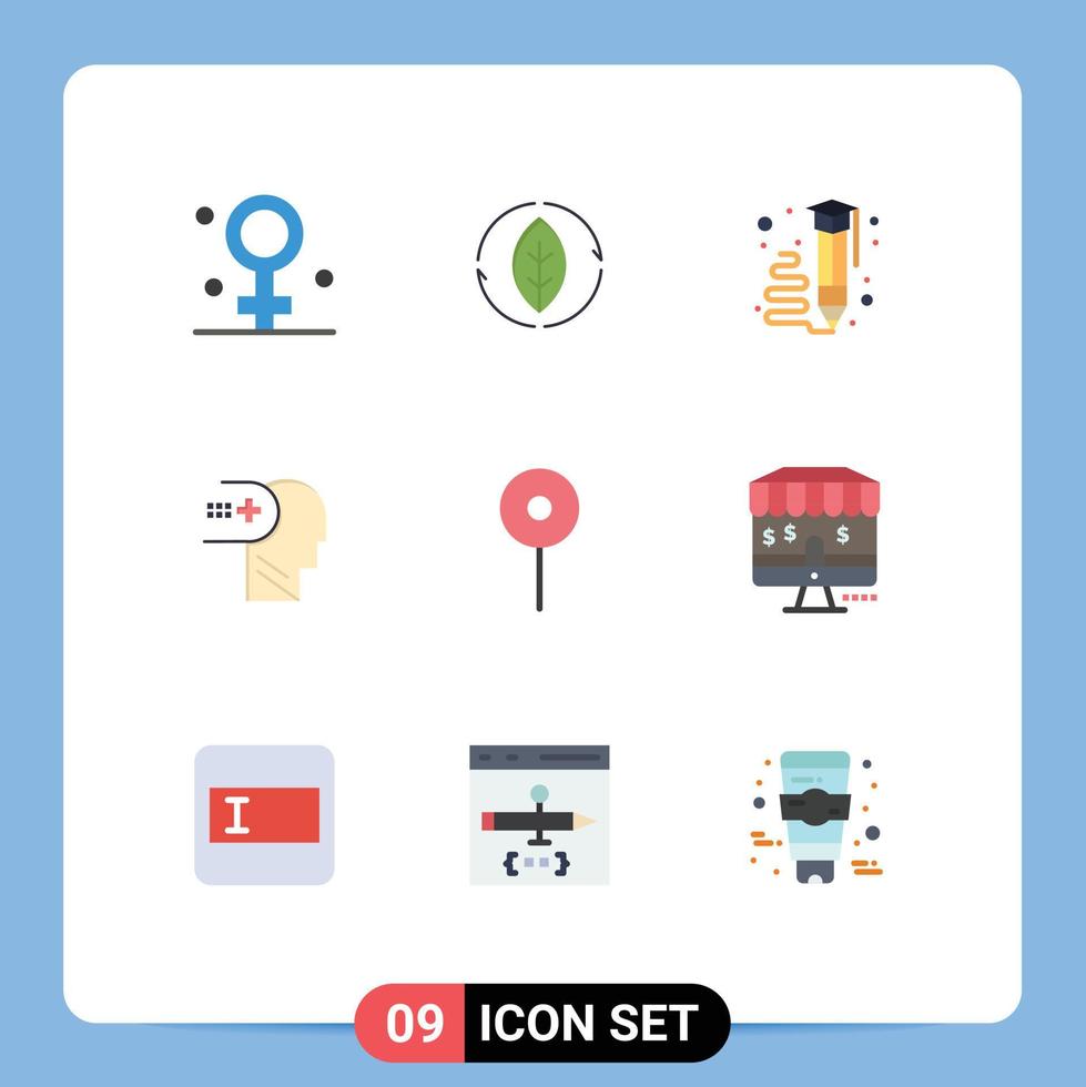 Flat Color Pack of 9 Universal Symbols of location medical art mental write Editable Vector Design Elements