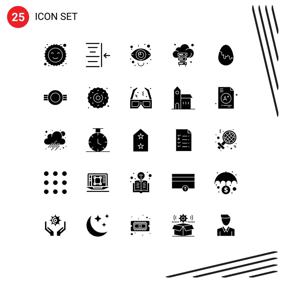 Group of 25 Solid Glyphs Signs and Symbols for easter egg decoration market technology server Editable Vector Design Elements