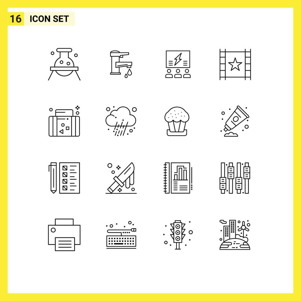 16 User Interface Outline Pack of modern Signs and Symbols of thinking team water solution group Editable Vector Design Elements