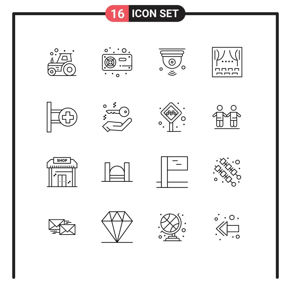 16 Universal Outlines Set for Web and Mobile Applications theater event vga celebration iot Editable Vector Design Elements