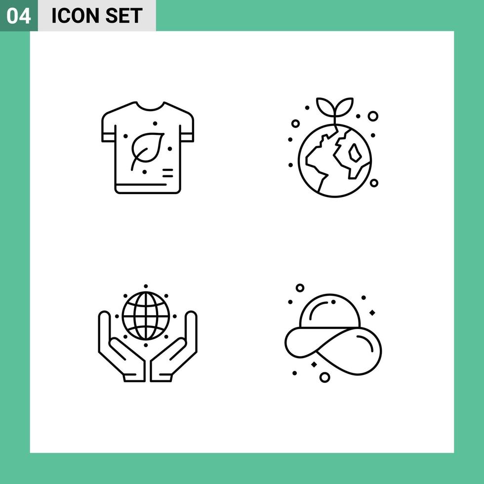 Pack of 4 Modern Filledline Flat Colors Signs and Symbols for Web Print Media such as earth day green energy ecology save the world Editable Vector Design Elements