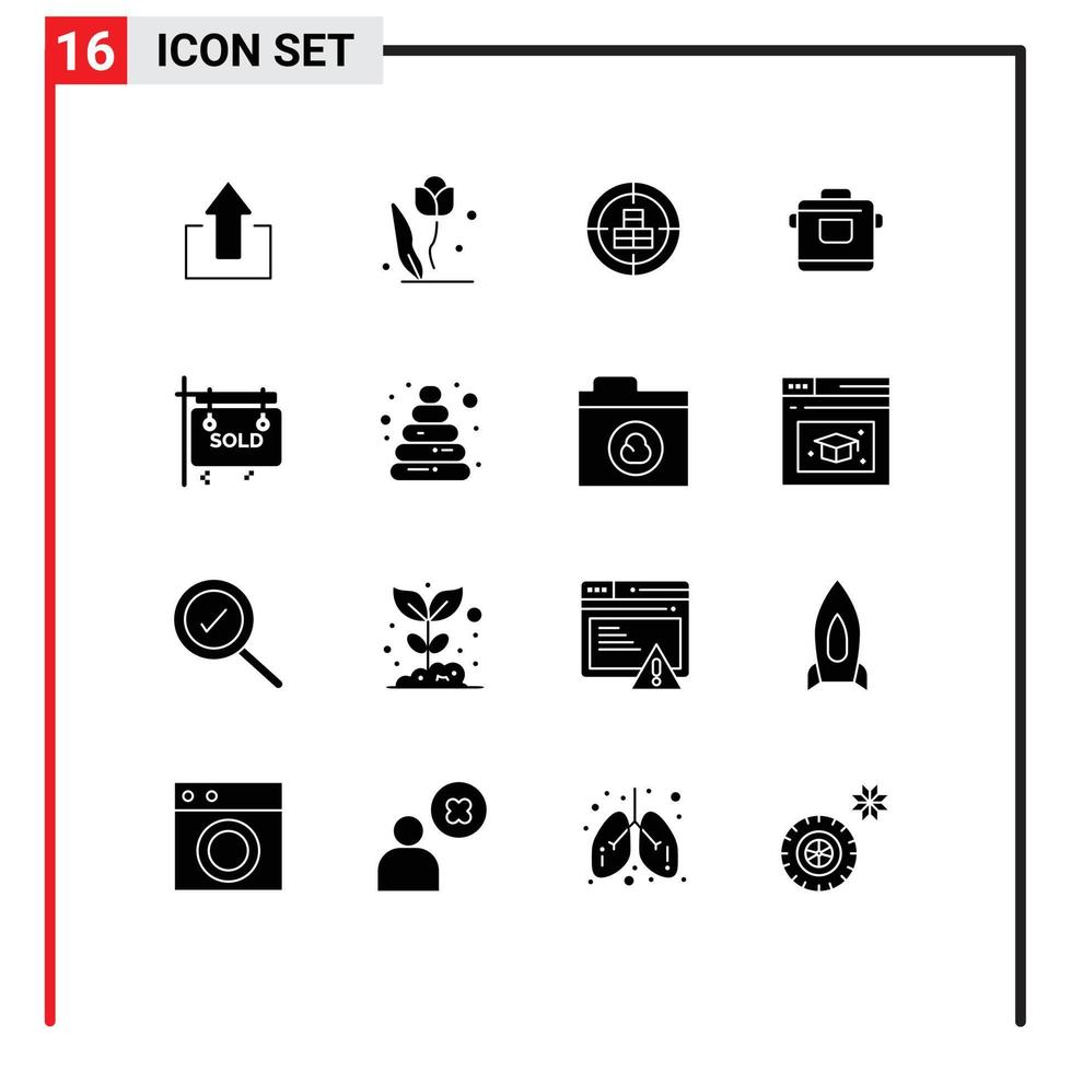 Modern Set of 16 Solid Glyphs Pictograph of hotel kitchen rose cooker target Editable Vector Design Elements