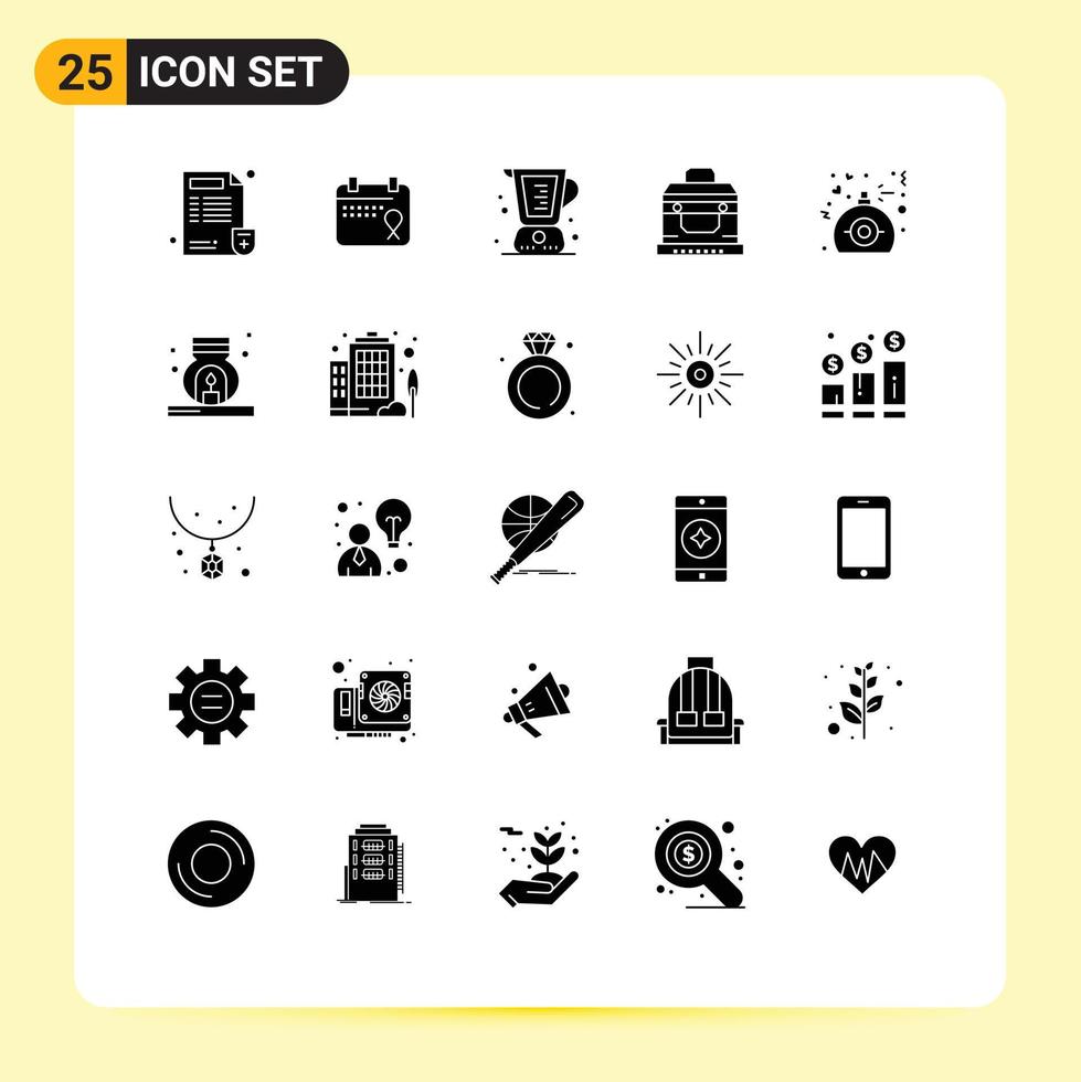 Modern Set of 25 Solid Glyphs Pictograph of gift chest baked box measuring Editable Vector Design Elements