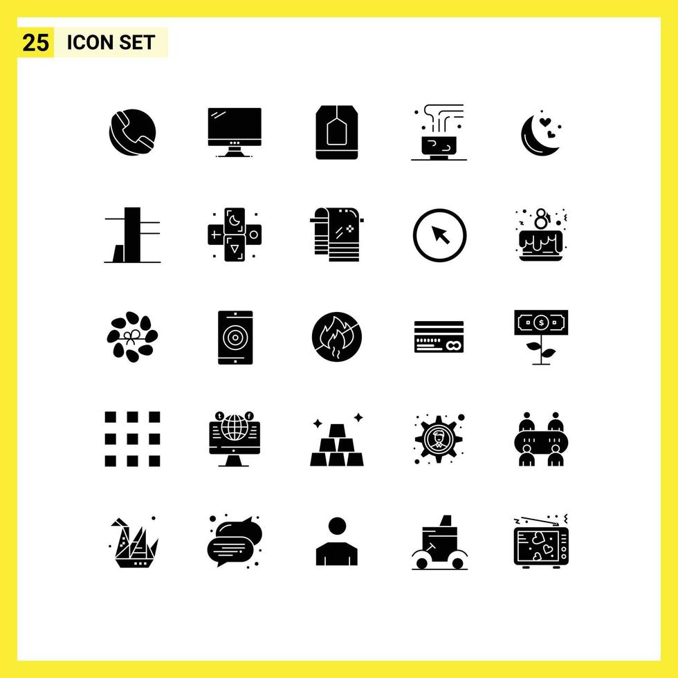 25 Universal Solid Glyphs Set for Web and Mobile Applications mug food and restaurant bag food tea Editable Vector Design Elements