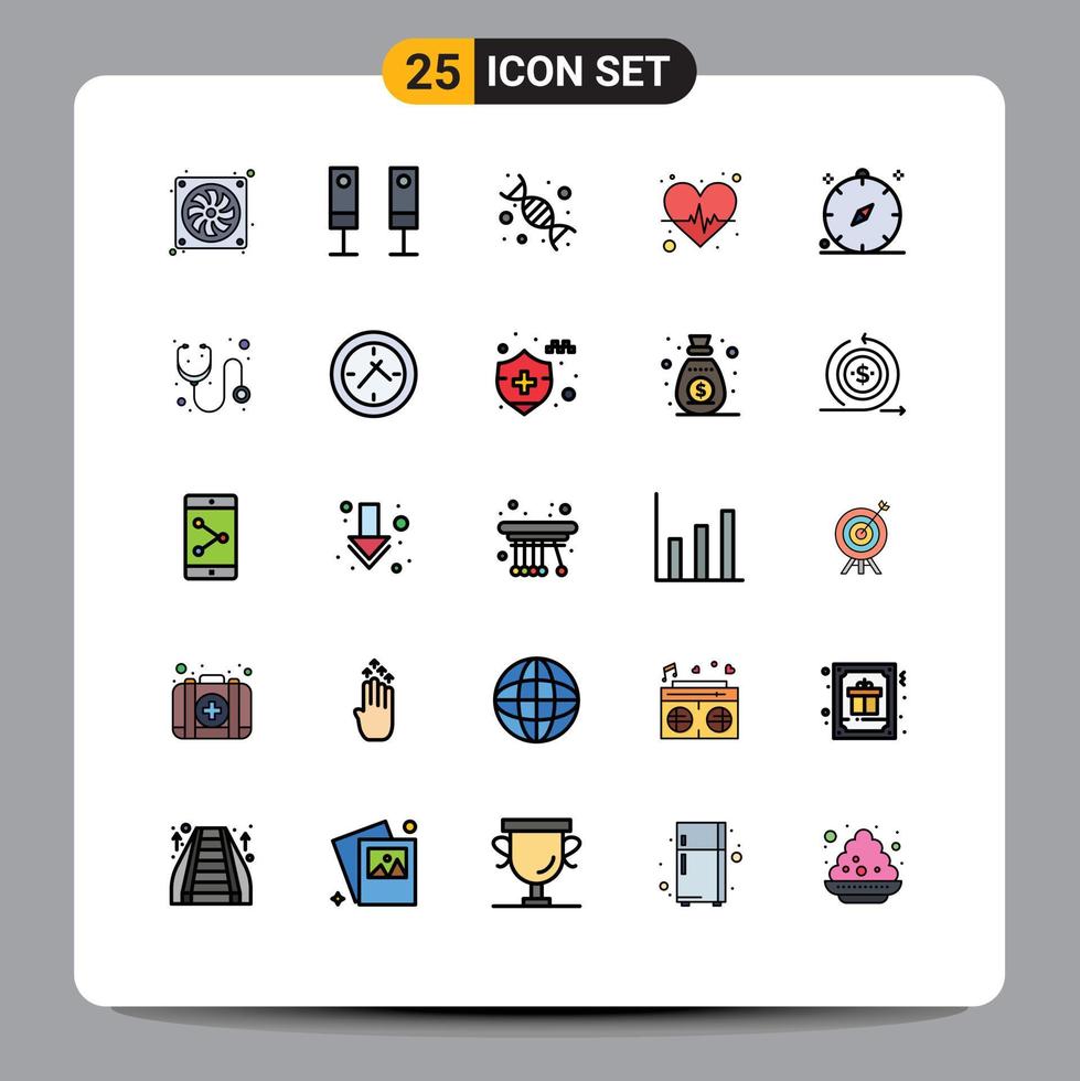 Universal Icon Symbols Group of 25 Modern Filled line Flat Colors of compass pulse back to school heart genetic Editable Vector Design Elements
