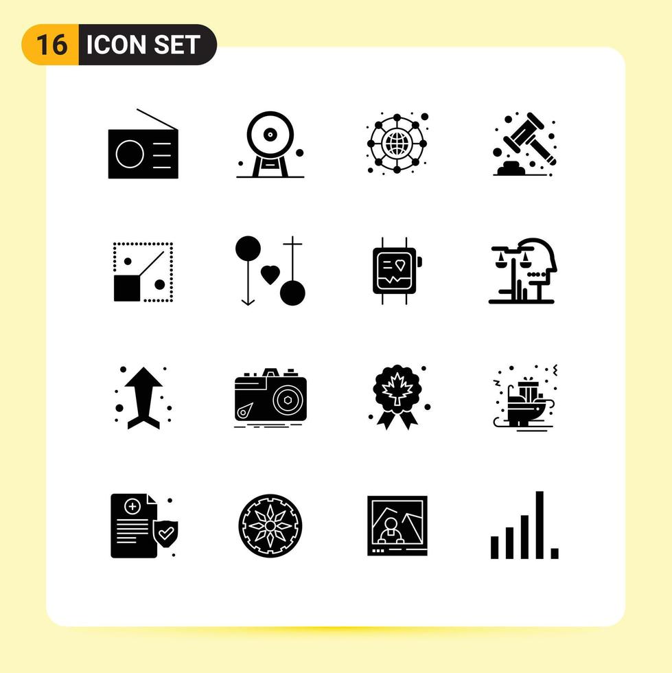 User Interface Pack of 16 Basic Solid Glyphs of resize banking london eye law auction Editable Vector Design Elements