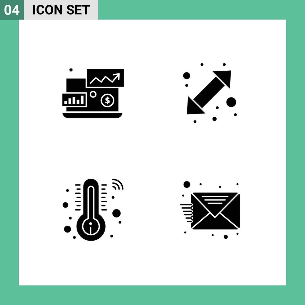 Modern Set of 4 Solid Glyphs Pictograph of dollar sign temperature laptop left email Editable Vector Design Elements
