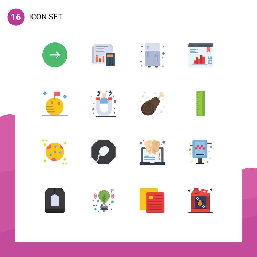 User Interface Pack of 16 Basic Flat Colors of data refrigerator budget kitchen report Editable Pack of Creative Vector Design Elements