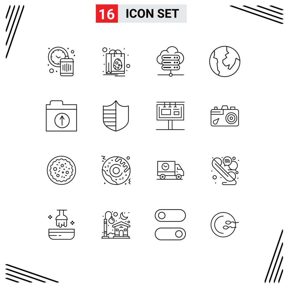 paquete de iconos de vector de stock de 16 signos y símbolos de línea para elementos de diseño de vector editables de mapa de carpeta de base de datos de carga de seguridad