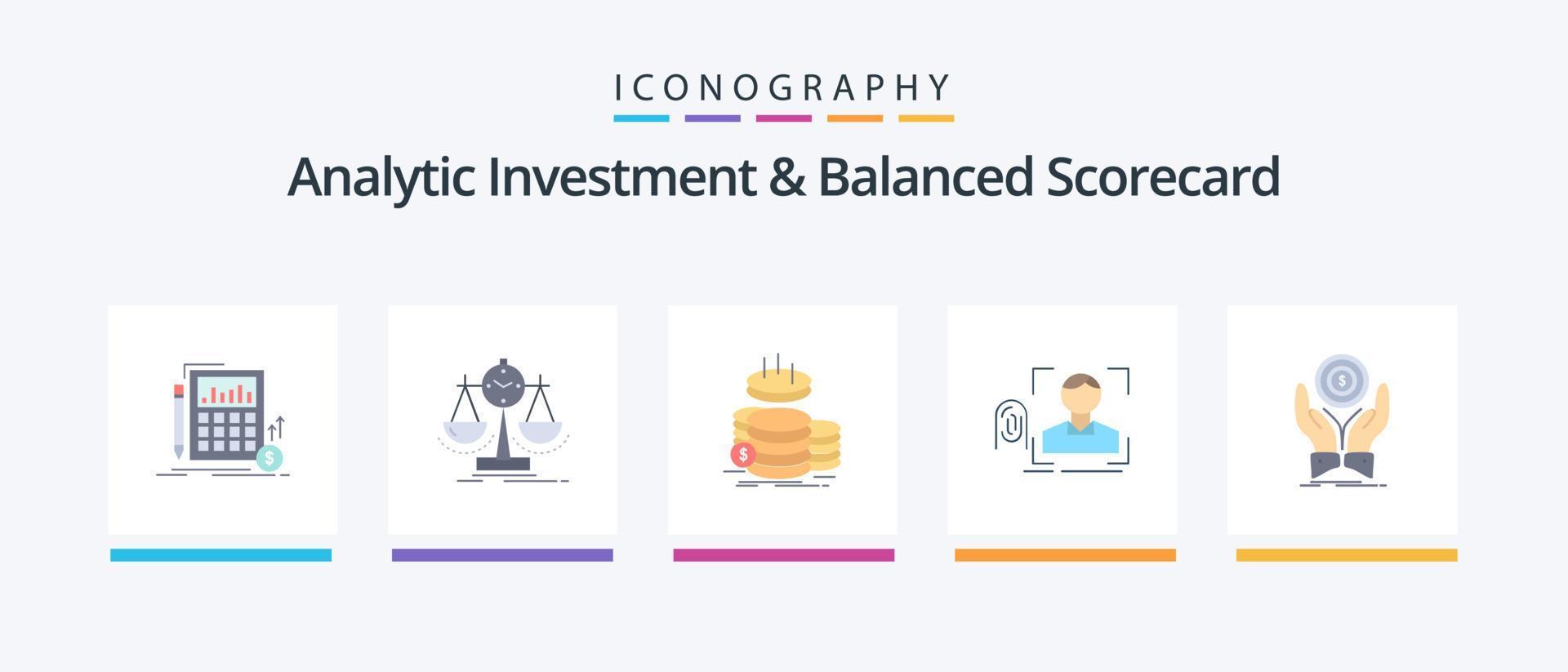 Analytic Investment And Balanced Scorecard Flat 5 Icon Pack Including recognition. finger. scorecard. savings. gold. Creative Icons Design vector