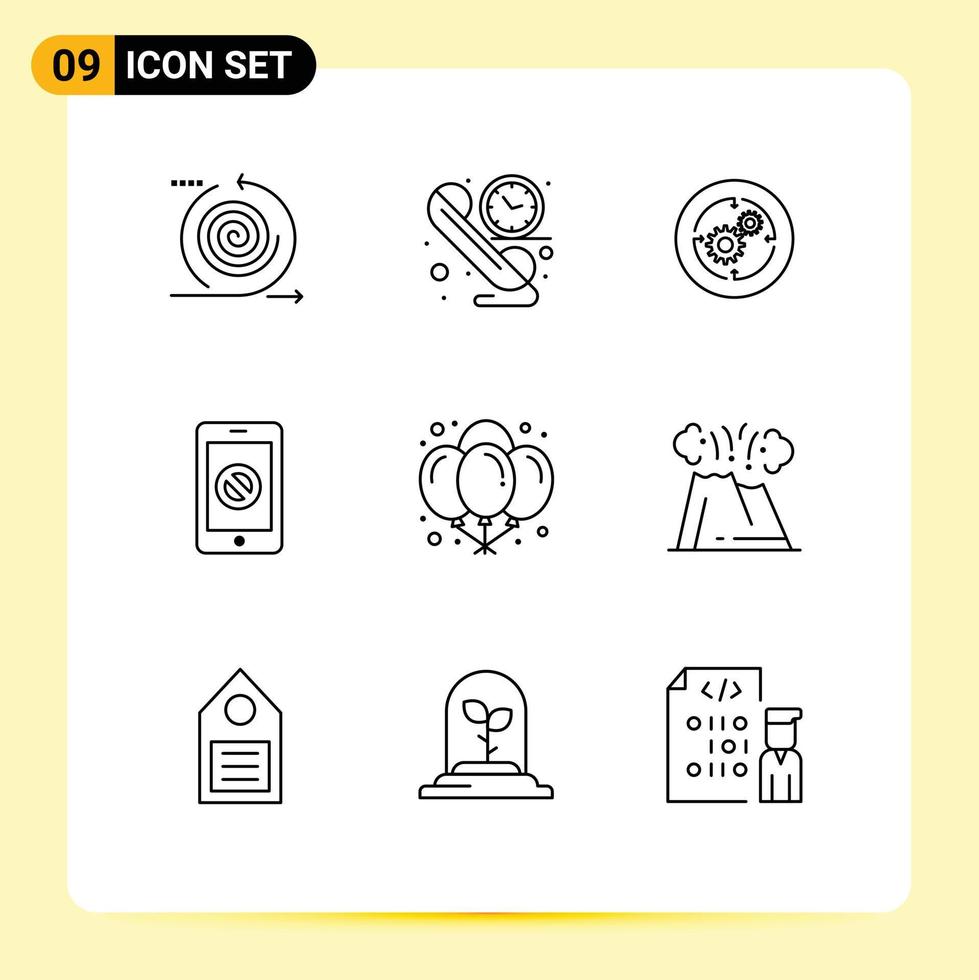 Universal Icon Symbols Group of 9 Modern Outlines of no cell time mobile finance Editable Vector Design Elements