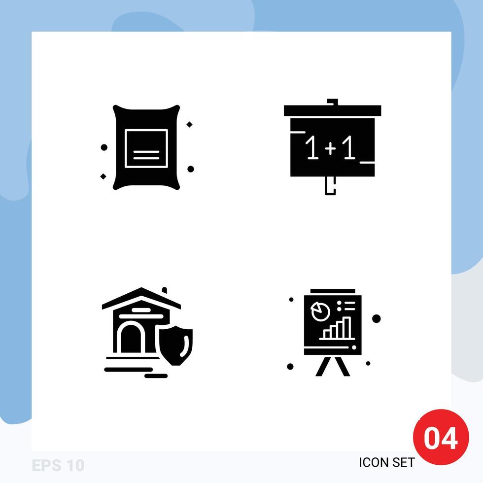 4 Thematic Vector Solid Glyphs and Editable Symbols of barley house wheat school estate Editable Vector Design Elements