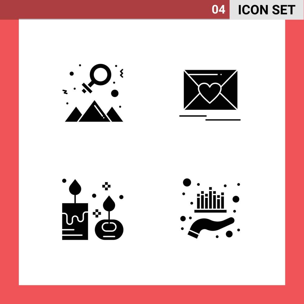 Editable Vector Line Pack of 4 Simple Solid Glyphs of achievement aroma candle success heart candle Editable Vector Design Elements