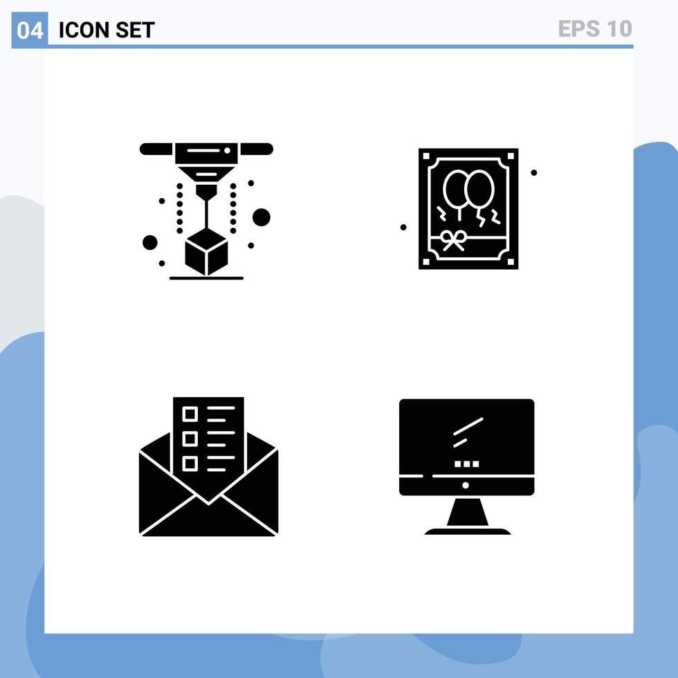 Mobile Interface Solid Glyph Set of Pictograms of modeling mail laser night computer Editable Vector Design Elements