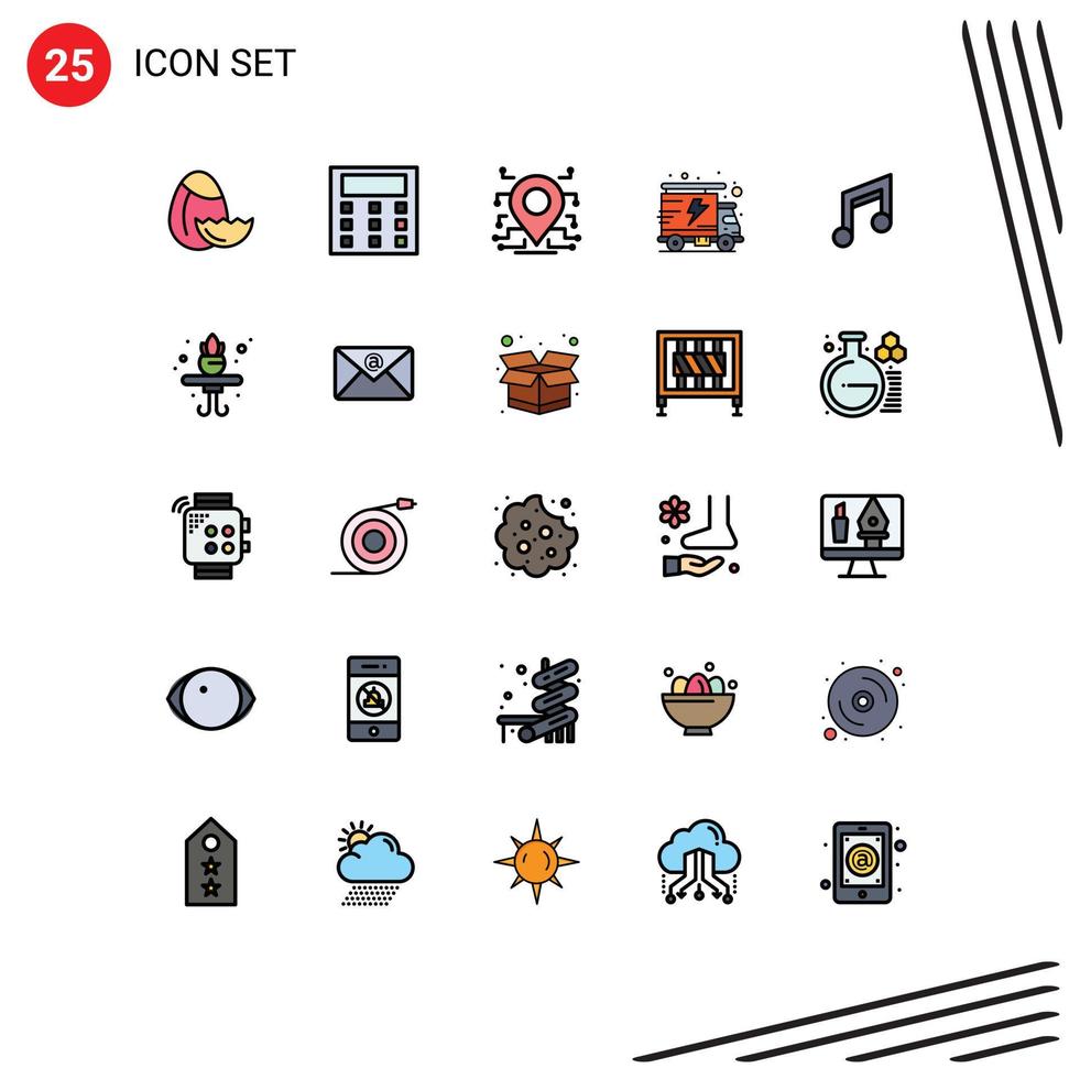 Pictogram Set of 25 Simple Filled line Flat Colors of music design secure basic truck Editable Vector Design Elements