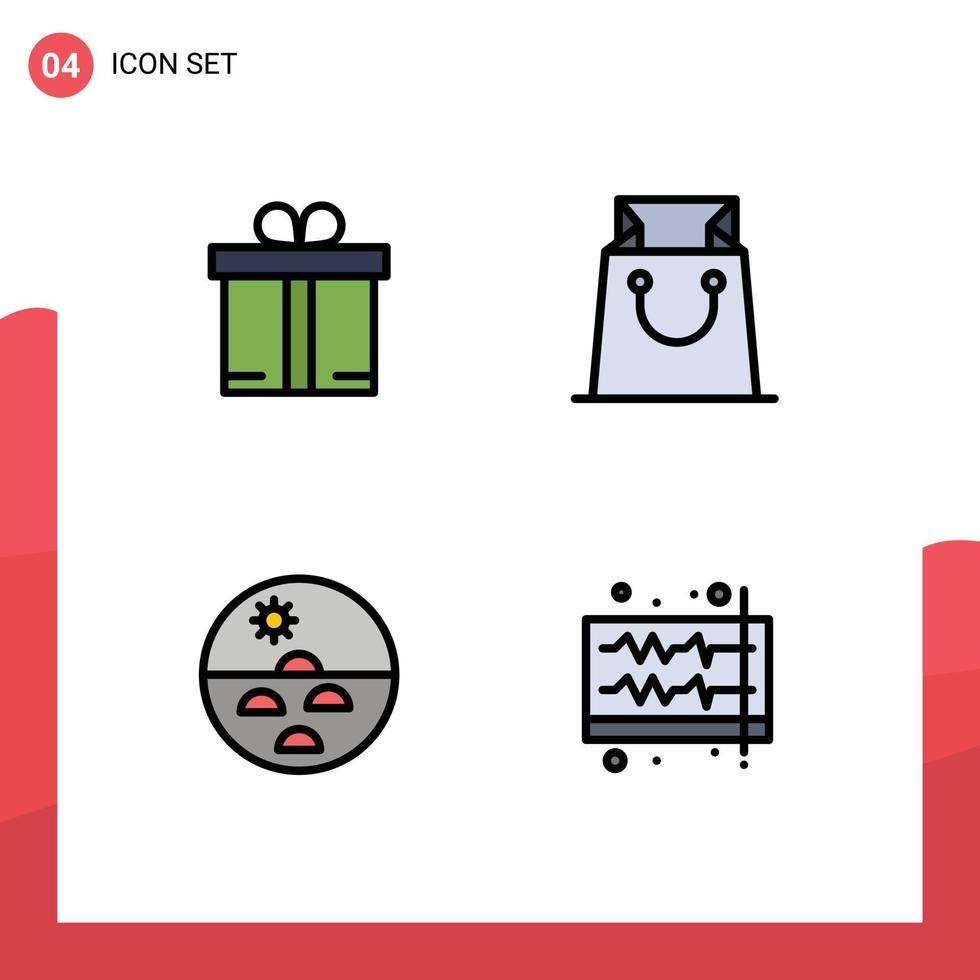 4 Universal Filledline Flat Color Signs Symbols of gift skin care bag dermatology audio Editable Vector Design Elements