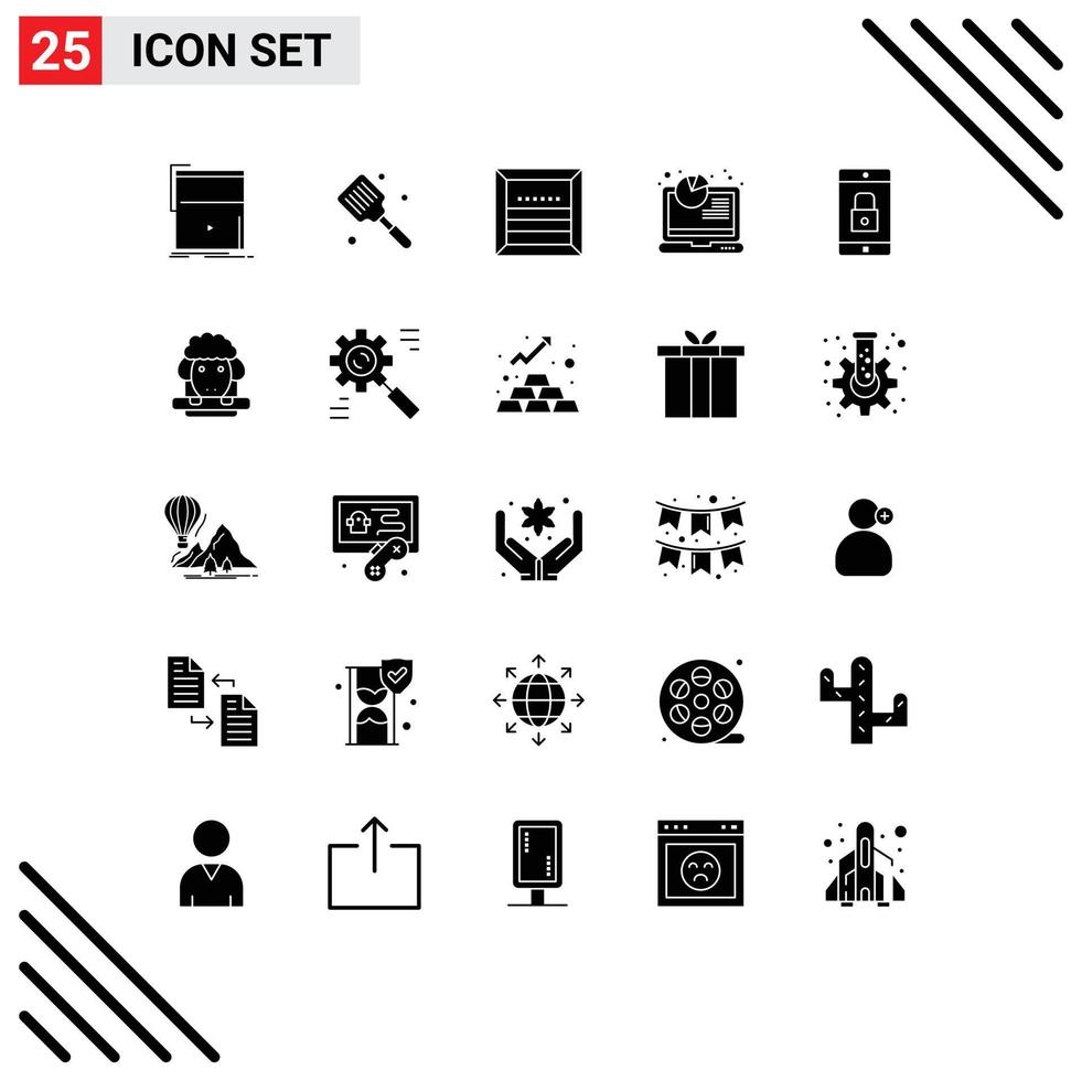 Pack of 25 creative Solid Glyphs of seo analysis flipper shipping commerce Editable Vector Design Elements