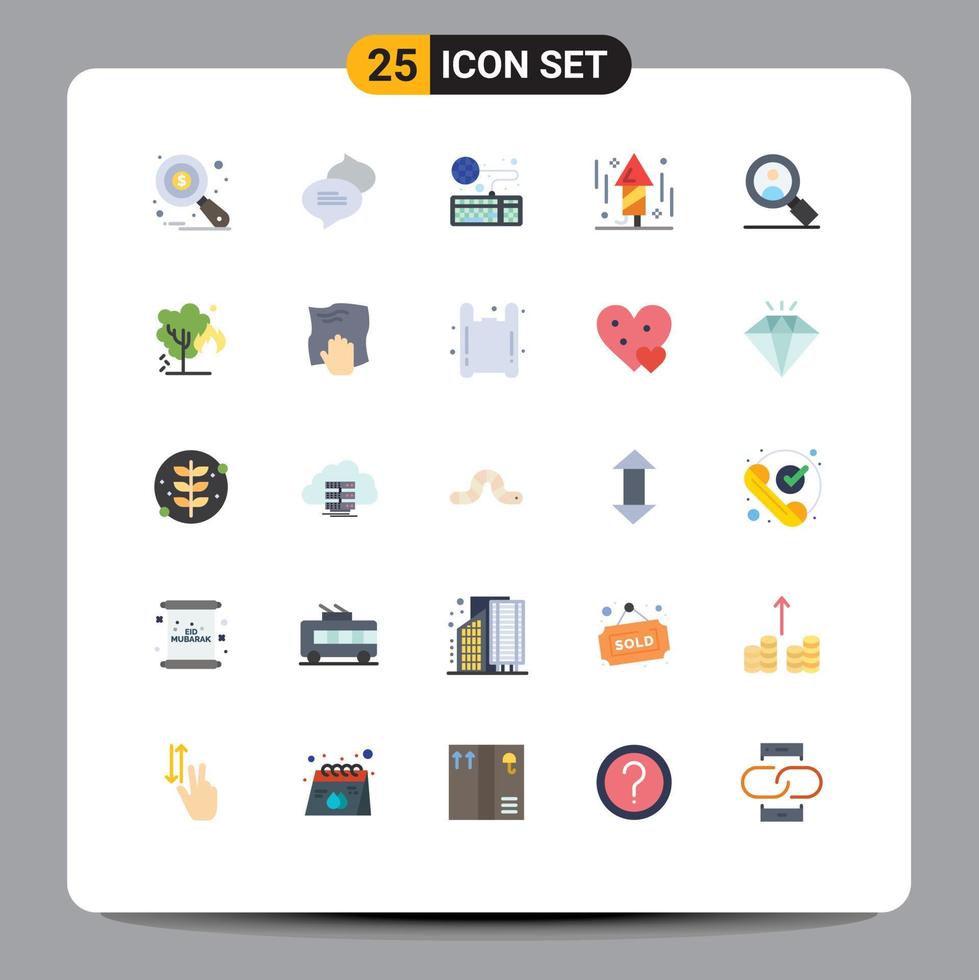Pack of 25 Modern Flat Colors Signs and Symbols for Web Print Media such as research rocket education party celebration Editable Vector Design Elements