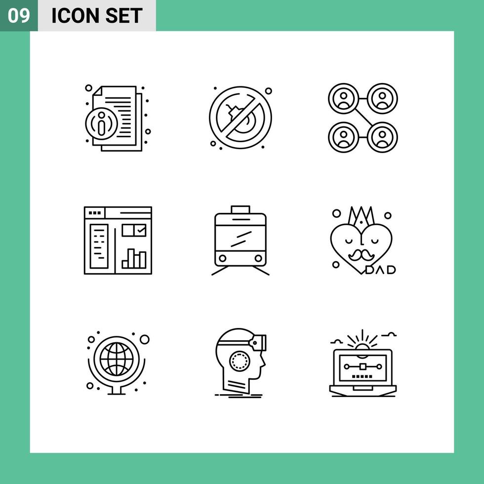 Set of 9 Modern UI Icons Symbols Signs for dad transport friends tramway paint Editable Vector Design Elements