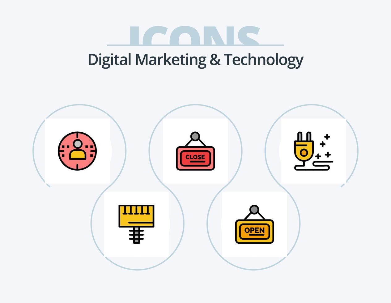 Digital Marketing And Technology Line Filled Icon Pack 5 Icon Design. graph. news. technology. media. ads vector