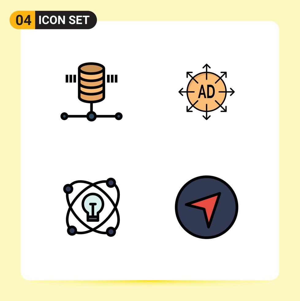 Group of 4 Filledline Flat Colors Signs and Symbols for computing bulb web hosting advertising submission drawing Editable Vector Design Elements