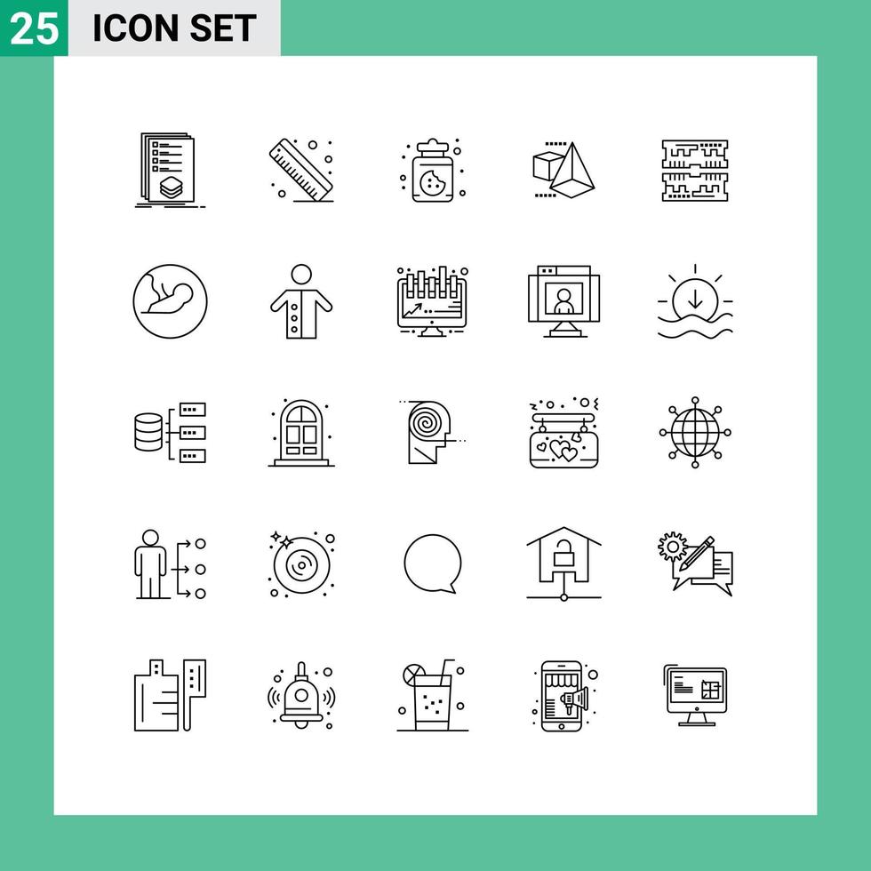 Group of 25 Lines Signs and Symbols for dimm component dessert cards box Editable Vector Design Elements