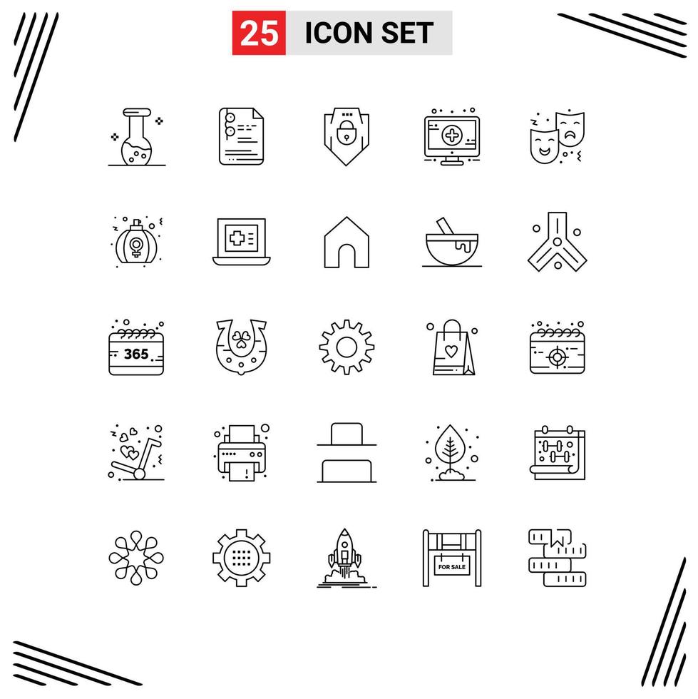 Group of 25 Lines Signs and Symbols for expression mask internet sign medical Editable Vector Design Elements
